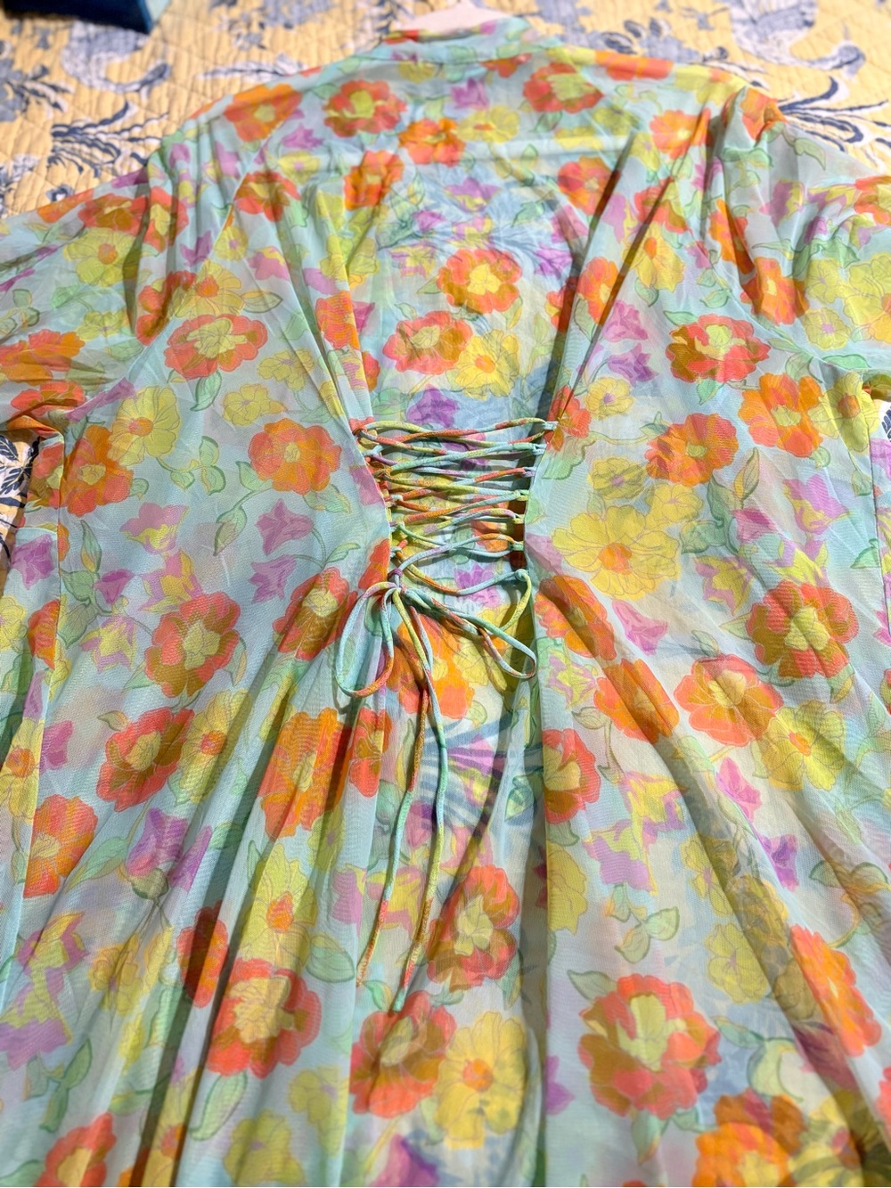 Pastel Floral Maxi Duster or Beach Cover-Up - Picture 5 of 9